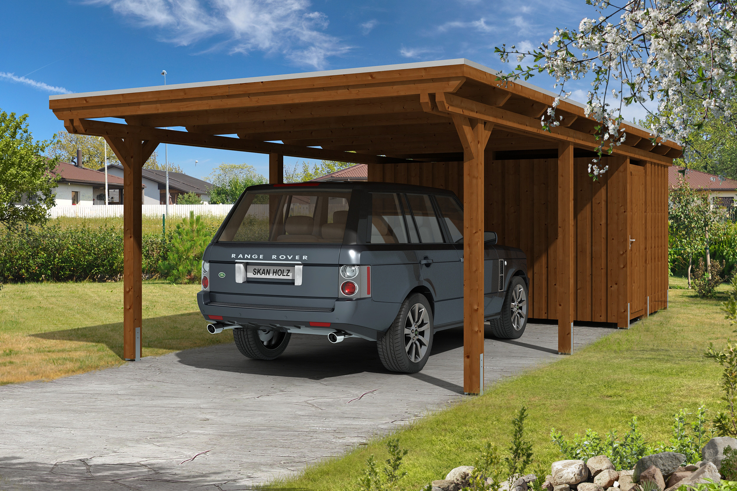 Skan Holz Emsland Flachdach Carport-404x846cm-nussbaum Holzcarport