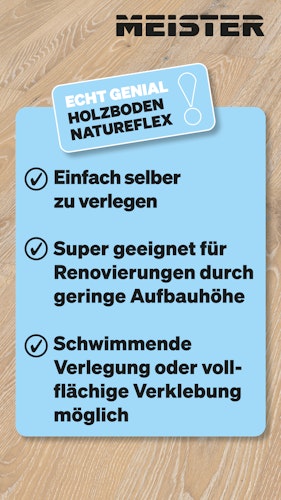MEISTER Holzboden Natureflex HD 100 2200 x 210 x 8 mm 20013 Eiche lebhaft gebürstet ultramattlackiert