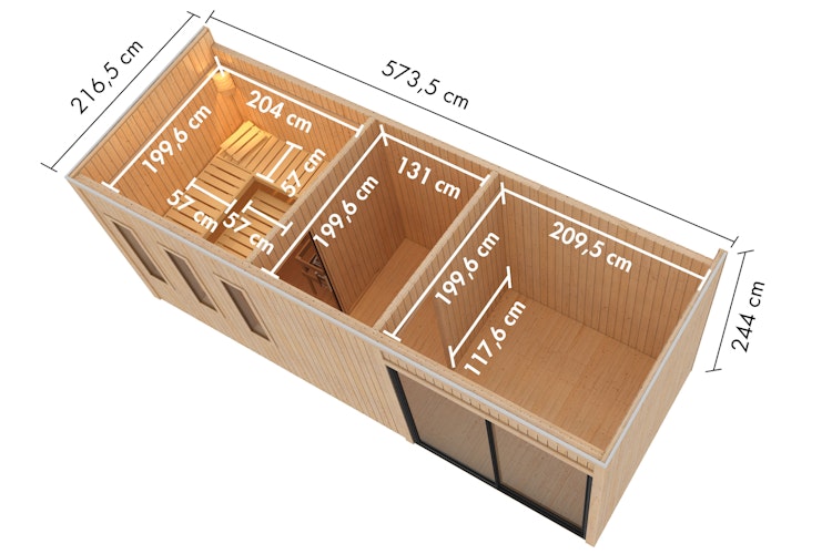 Karibu Design Saunahaus Monterey Blackline - 73 mm inkl. gratis Sauna-Zubehörset im Wert von 234,94 €