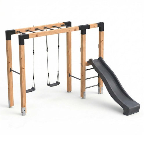 EXIT Holz-Monkeybar Linea Robust 110 mit Doppelschaukel, Rutsche und Reckstange