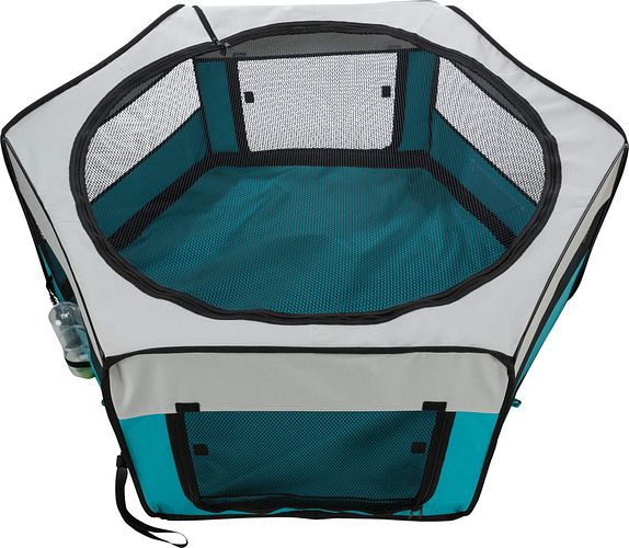 TRIXIE Freilauf mit Netz/Boden, Meerschwein., Polyester, ø 130 × 55 cm, türkis/hellgrau