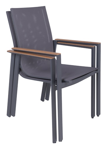 Garden Pleasure Gartenmöbel Set RANA / SILEA 04, Ausziehtisch 200/260 x 100 + 8 Stapelsessel, Alu Anthrazit / Keramik Silbereiche / Kunststoffgewebe Dunkelgrau