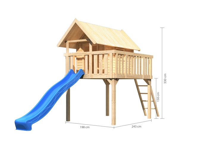 Akubi Stelzenhaus Fidel mit Satteldach inkl. Wellenrutsche und Netzrampe