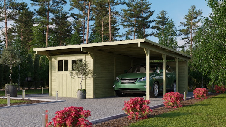 Karibu Doppelcarport Eco 2 mit integriertem Abstellraum groß - kesseldruckimprägniert