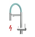 Vorschaubild Kurzversion 45CM - NIEDERDRUCK 3 Wege Wasserhahn Küchenarmatur, Edelstahl Massiv mit 360° schwenkbarem Auslauf, abnehmbare 2 strahl Handbrause, Gebürstet / Türkis