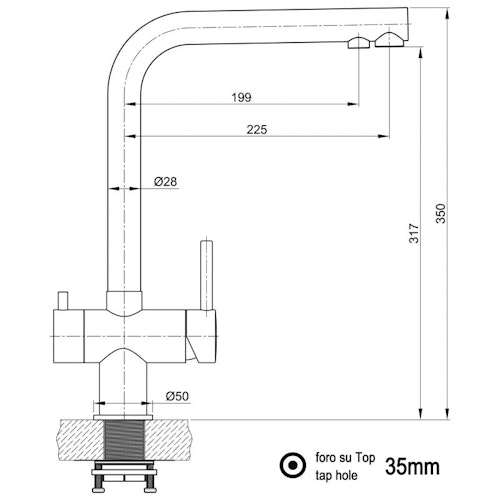 3 Wege Wasserhahn Küchenarmatur, Edelstahl Massiv mit 360° schwenkbarem L-Auslauf, Hochglanz Poliert