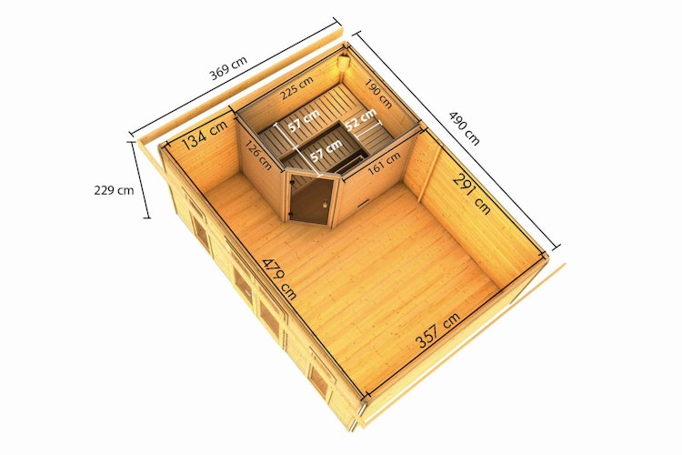 Karibu Saunahaus Mainburg 4 mit Vorraum - 38 mm inkl. gratis Sauna-Zubehörset im Wert von 234,94 €