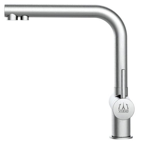 NIEDERDRUCK 3 Wege Wasserhahn Küchenarmatur, Edelstahl Massiv, 360° schwenkbarem L-Auslauf, Gebürstet