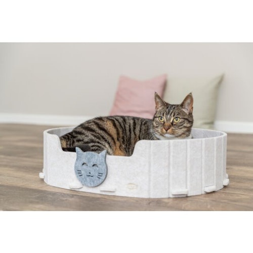 Bett Emelie, Filz, oval, 50 × 42 cm, sand/grau