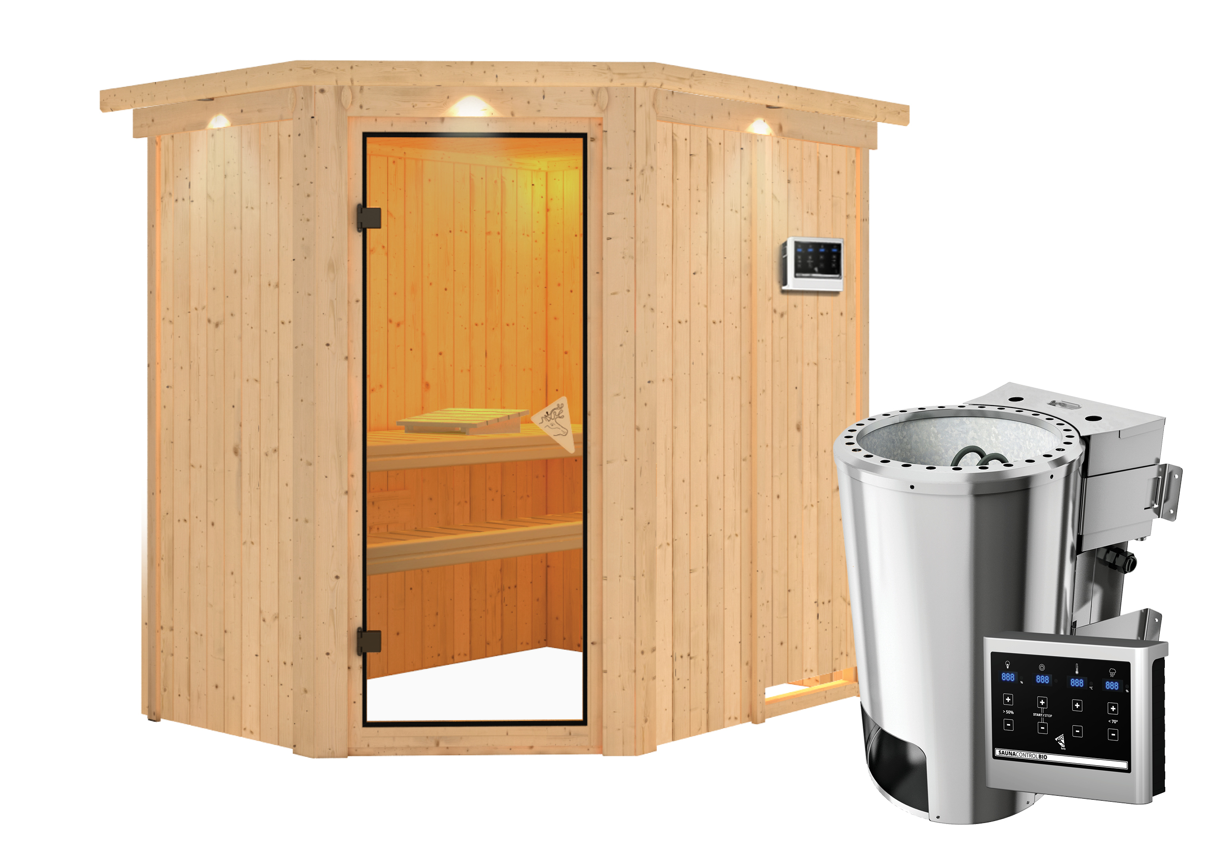 Karibu Sauna Saja-3,6kW230V Bioofen-Steuerg.-Inkl.Dachkranz