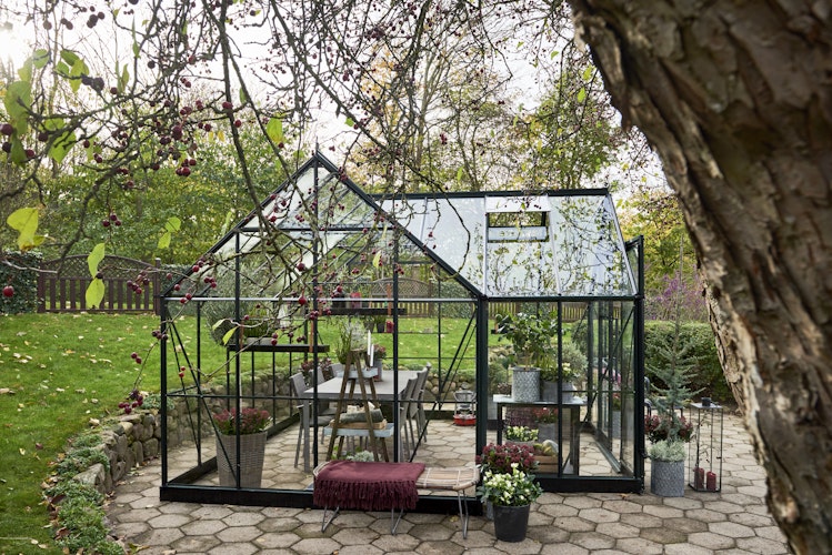 Halls Gewächshaus Garden Room - 12,9 m² inkl. gratis Fundamentrahmen & Fallrohrset