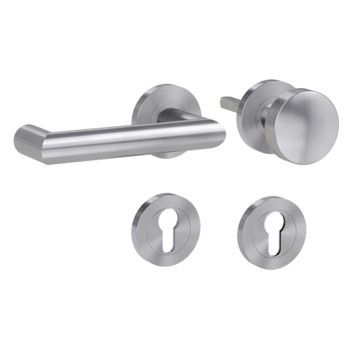 Griffwerk LUCIA PROFESSIONAL Schraubtechnik FS Panik -Edelstahl matt  Rosettengarnitur -Schraubt. -Knopf R2 -WL -Stift 9mm -TS 38-50mm