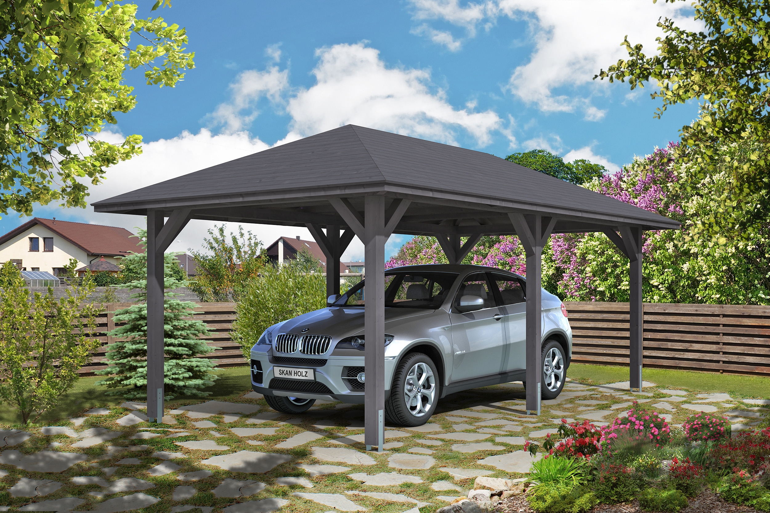 Skan Holz Carport Taunus 374 x 656 cm-schiefergrau Holzcarport