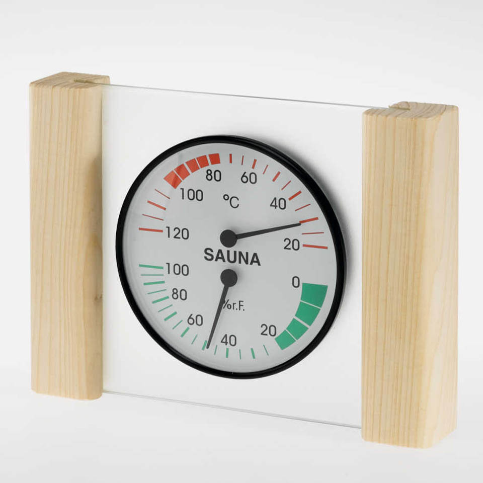 Infraworld Klimamesser mit Glas- Holzrahmen in Zeder