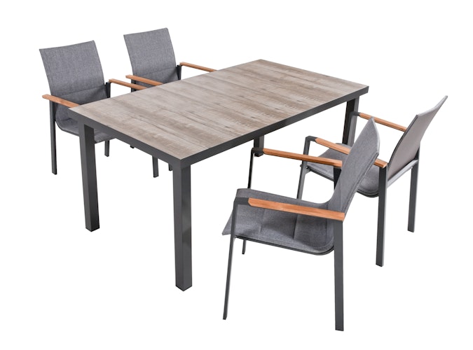 Garden Pleasure Tisch RANA 162 x 90 cm, Aluminium Dunkelgrau / Keramik Eiche