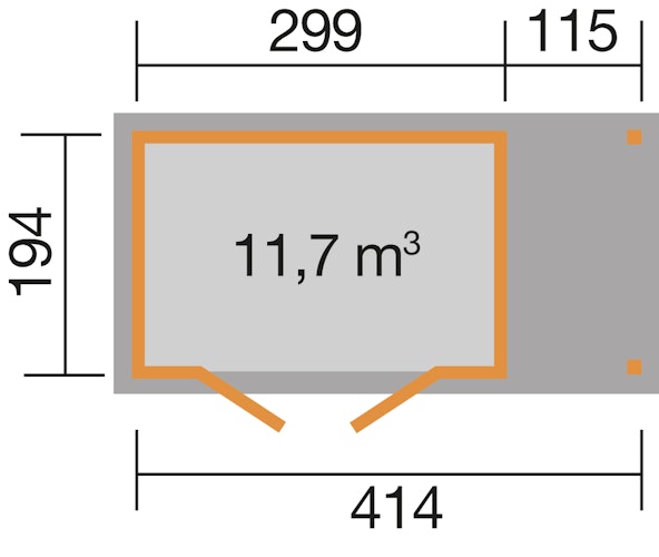 Weka Gartenhaus 321 A mit 115 cm Anbau - 19 mm
