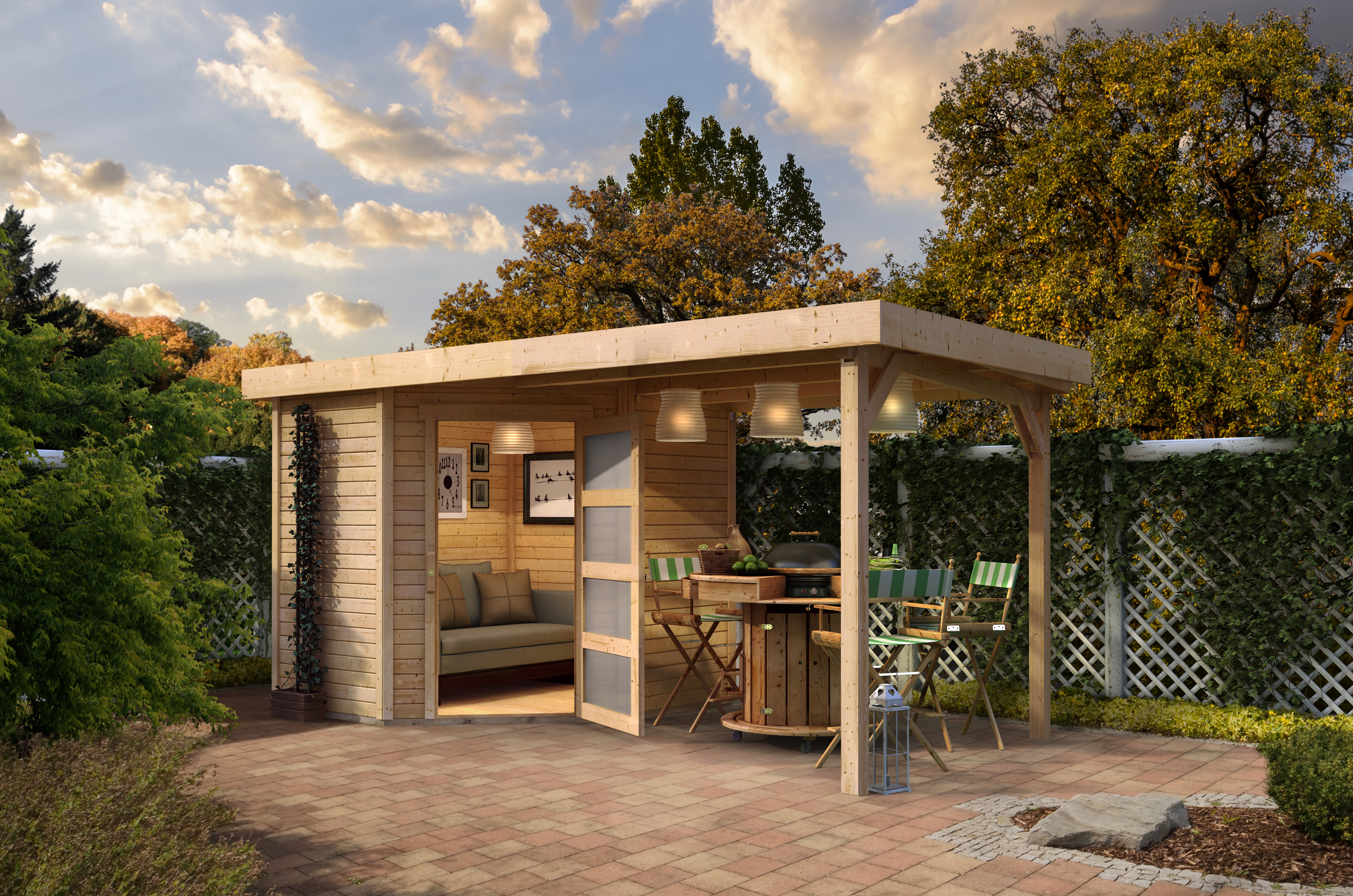 Karibu Woodfeeling Gartenhaus Schwandorf 3/5 inkl. 275 cm Schleppdach - 19 mm