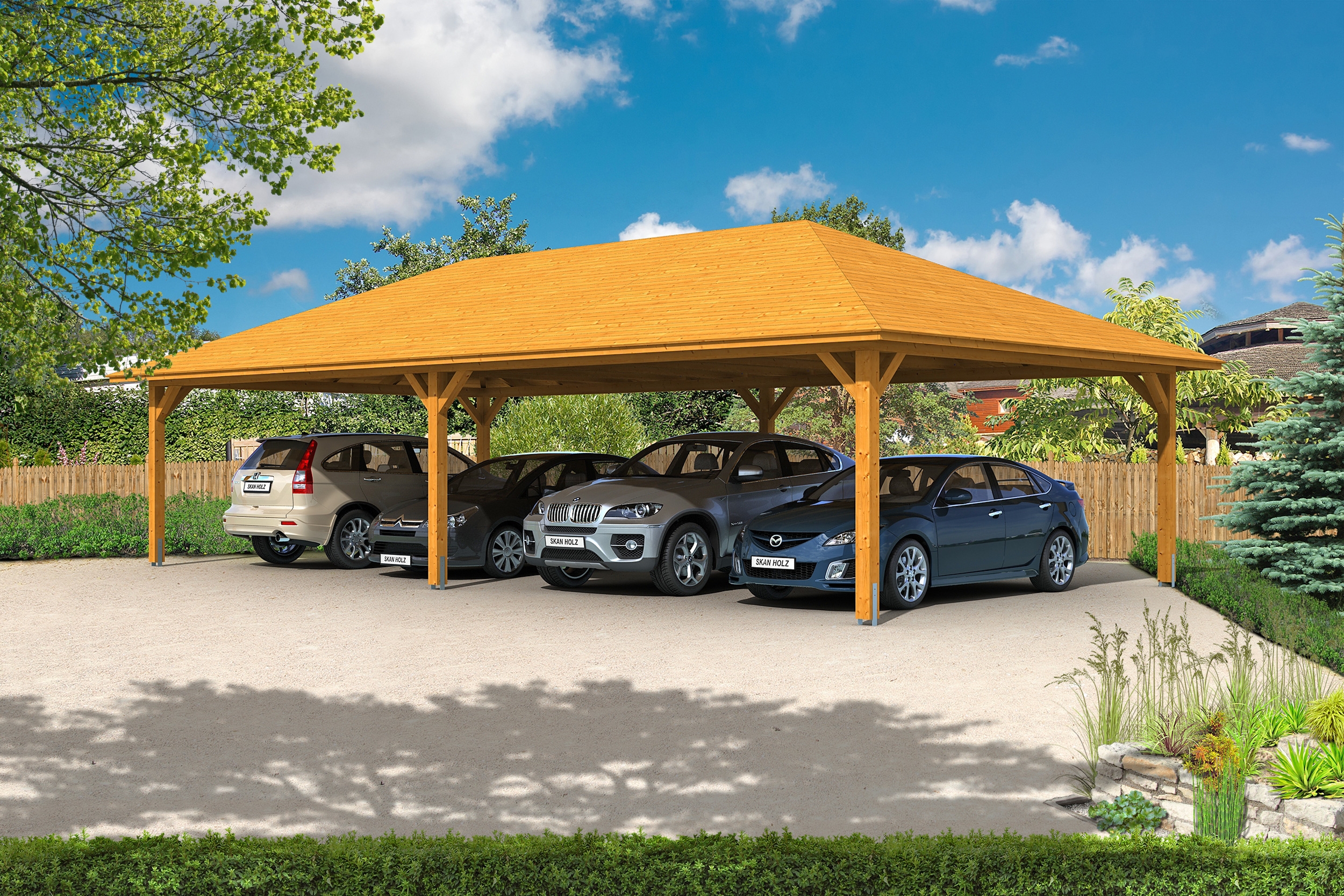 Skan Holz Carport Taunus 1176 x 634 cm-eiche hell Holzcarport