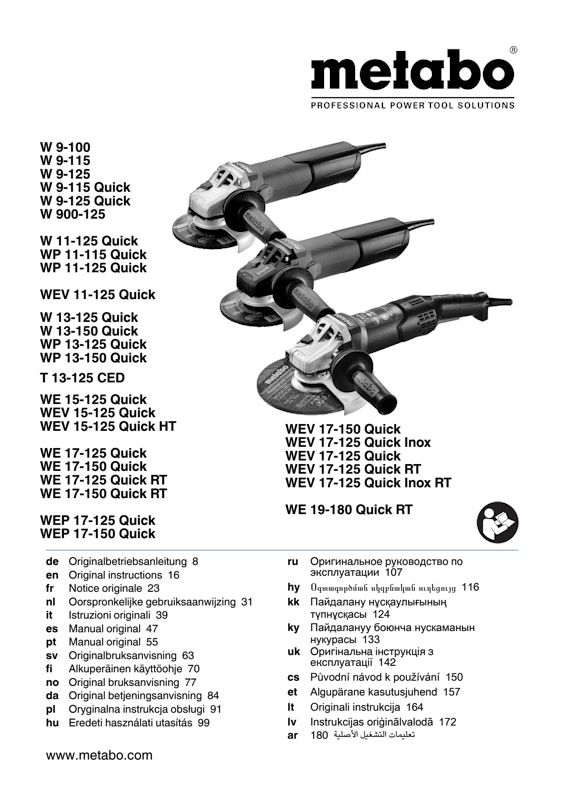 Bedienungsanleitung fÃ¼r Metabo Winkelschleifer WE 19-180 Quick RT
