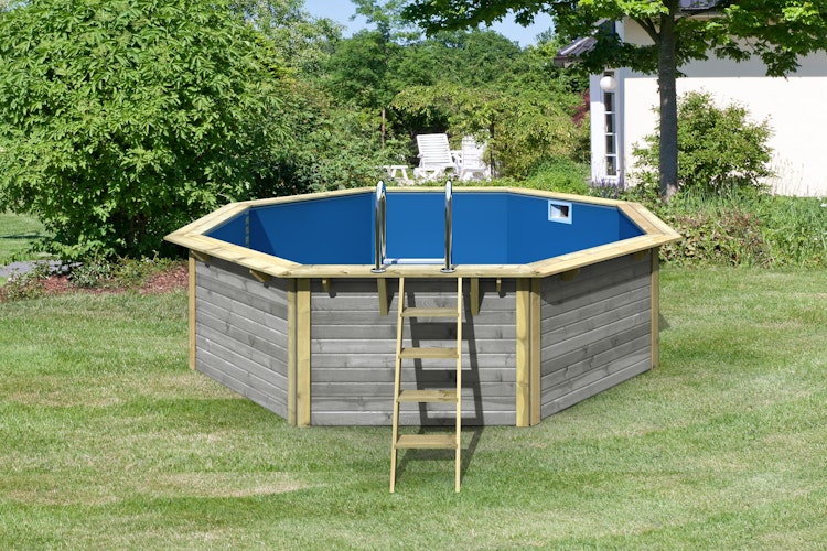 Karibu Pool Modell X2 470 x 470 cm - kesseldruckimprägniert/wassergrau mit Metallecken