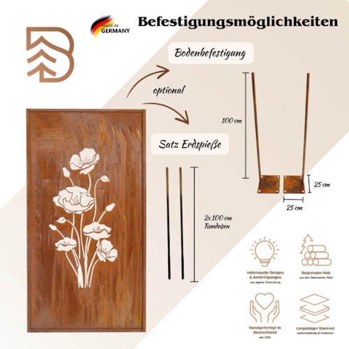 Badeko Parawand „Mohnblume“ in Edelrostoptik
