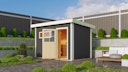 Vorschaubild Karibu Gartensauna Pultdach Saunahaus Skrollan 1 mit Vorraum terragrau inkl. gratis Sauna-Zubehörset im Wert von 234,94 €