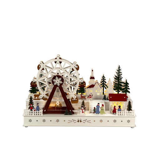 Konstsmide Weihnachtsbeleuchtung LED Holzsilhouette Weihnachtsmarkt mit Riesenrad, batteriebetrieben