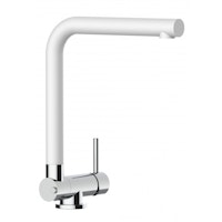 Wasserhahn Vorfenster Küchenarmatur, Umklappbar 4,5 CM, mit 360° schwenkbarem L-Auslauf, Verchromt / Weiß Granit