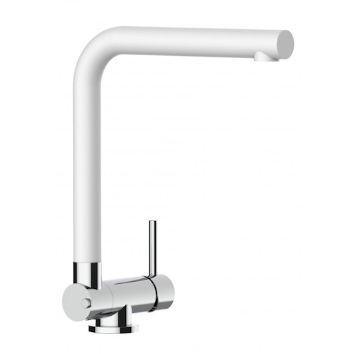 Wasserhahn Vorfenster Küchenarmatur, Umklappbar 4,5 CM, mit 360° schwenkbarem L-Auslauf, Verchromt / Weiß Granit