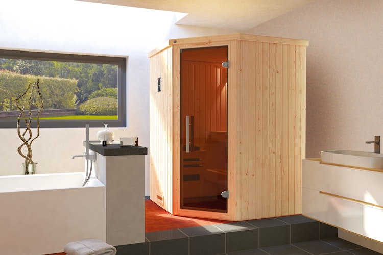 Weka Sauna Kiruna 1 mit Glastür und Eckeinstieg 230 V - 68 mm