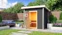 Vorschaubild Karibu Gartensauna Pultdach Saunahaus Norge terragrau inkl. gratis Sauna-Zubehörset im Wert von 234,94 €