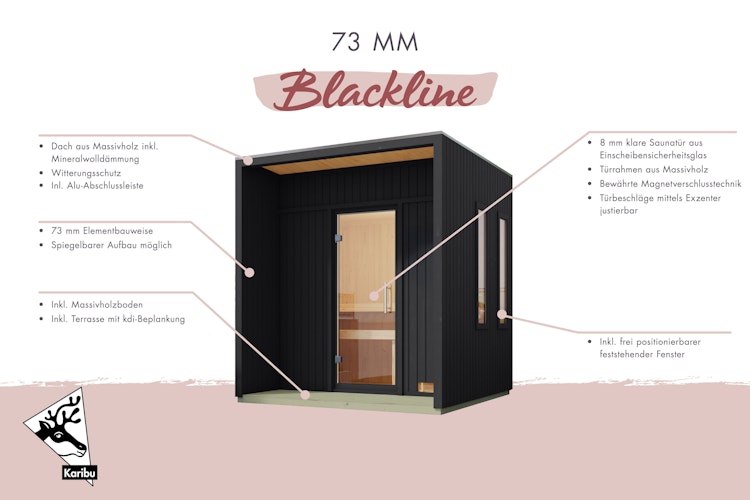 Karibu Design Saunahaus Arcadia Blackline - 73 mm inkl. gratis Sauna-Zubehörset im Wert von 234,94 €