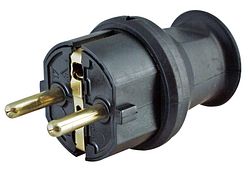 Kopp Schutzkontakt-Stecker mit Knickschutz, Gummi, schwarz