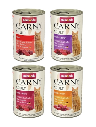 animonda Carny Adult 24 x 400g Mixpaket (Rind&Lamm, Rind&Huhn,Rind,Rind&Herz) Katzennassfutter