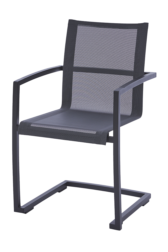 Diamond Garden Swingstuhl VALENCIA, Edelstahl Dunkelgrau / Sunproof Sling Schwarz/Silber, Alu-Armlehnen