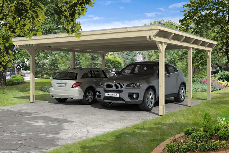 Skan Holz Emsland - Flachdach Doppelcarport aus Leimholz Breite 613 cm