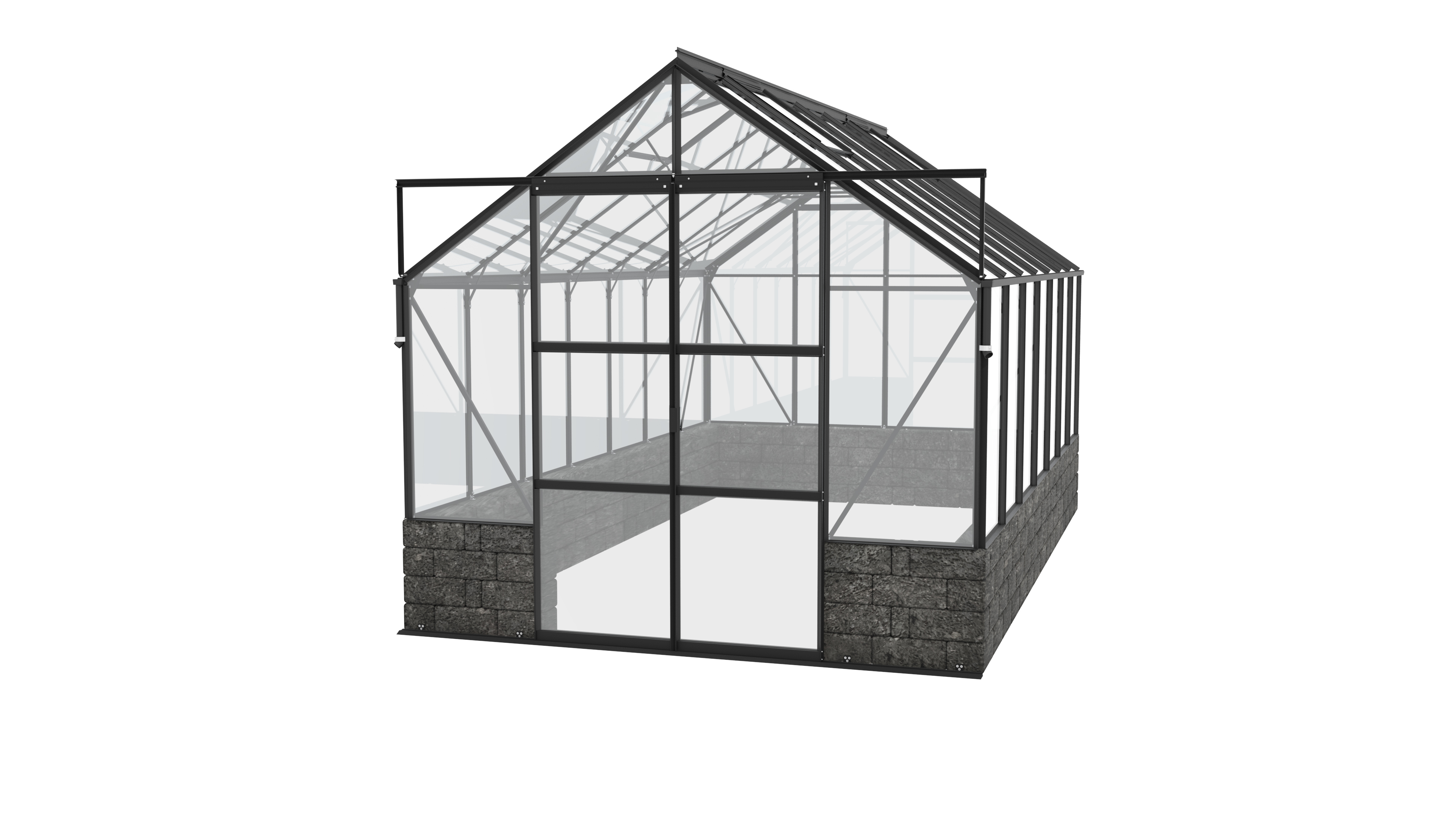 Vitavia Gewächshaus Cassandra 11500 inkl. Sockelmauer - 11,5 m² -schwarz-Sockel Basalt