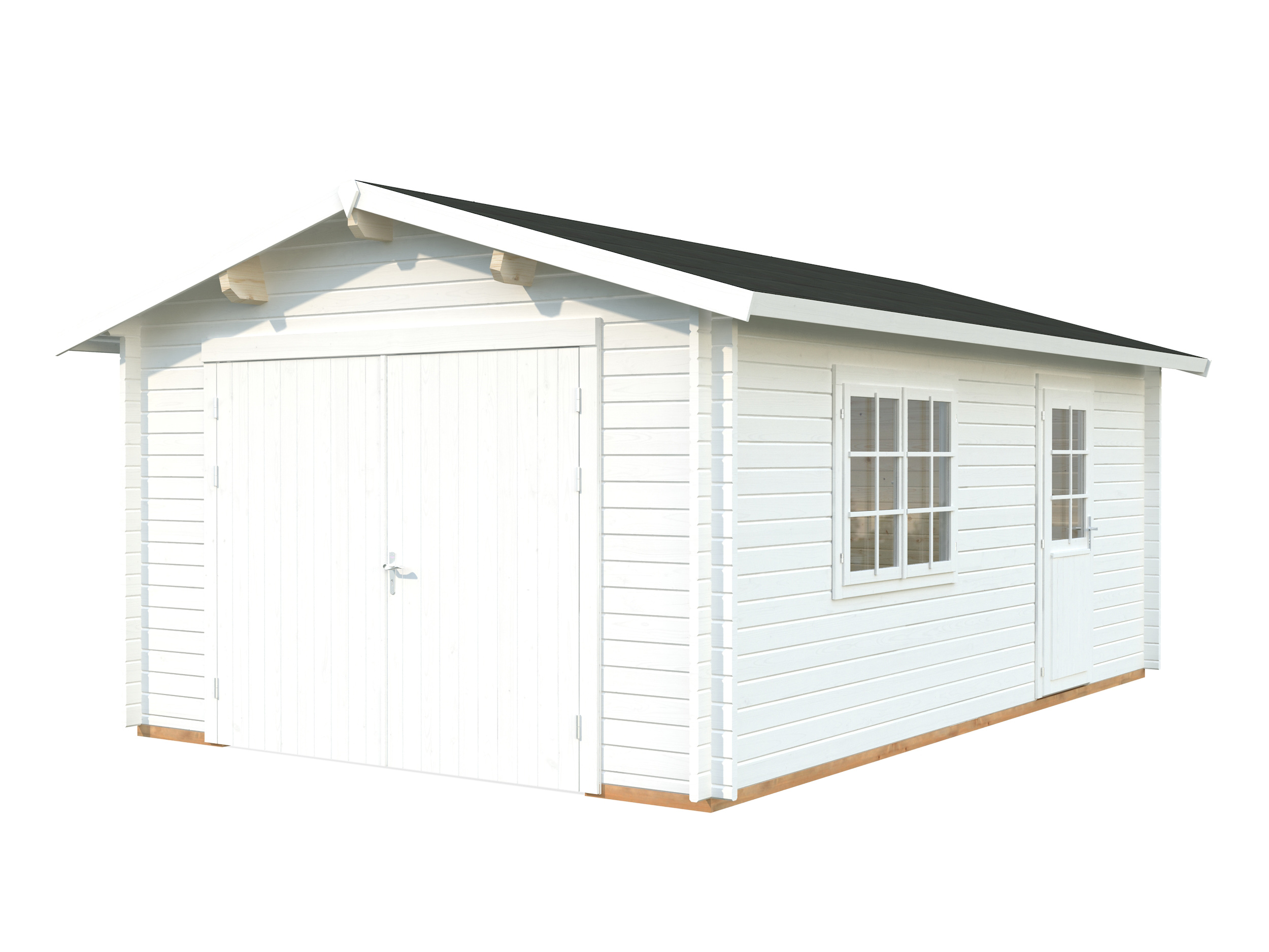 Palmako Garage Roger 19,0 m² - 44 mm - mit Holztor weiß lackiert