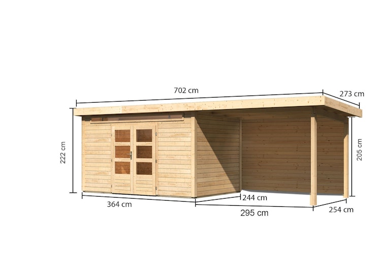 Karibu Woodfeeling Gartenhaus Kandern 6/7 mit 300 cm Schleppdach + Rückwand