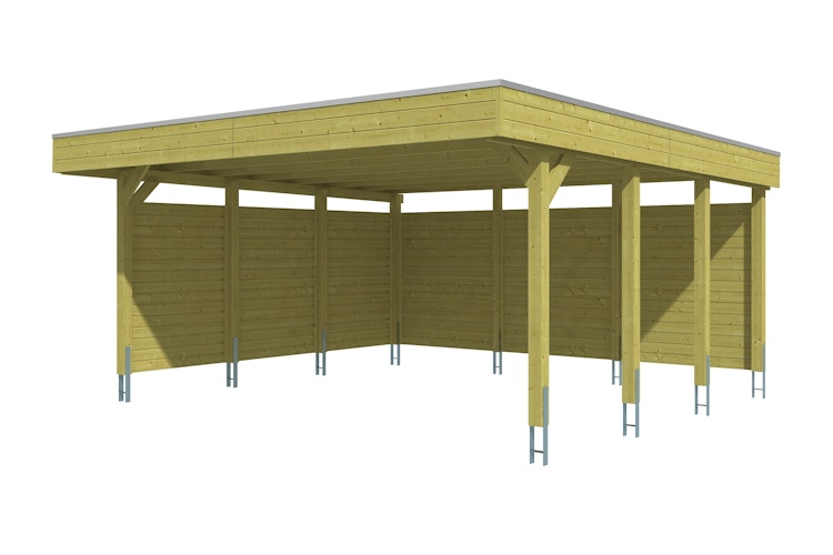 Skan Holz Carport Friesland 557x555 cm inkl. Rück- und Seitenwände Sparset 3