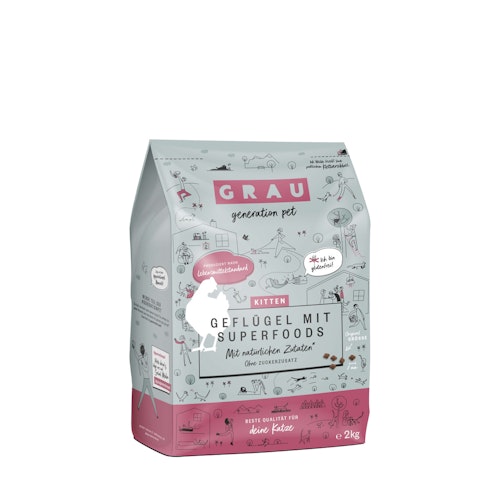 grau Kitten Geflügel + Superfoods Katzentrockenfutter