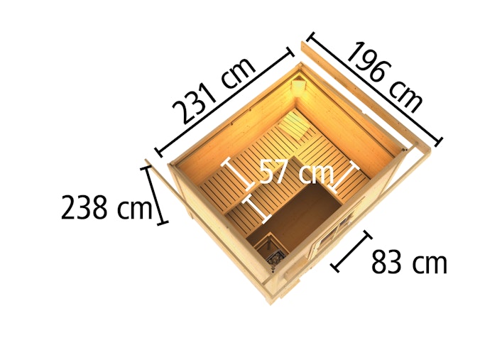Karibu Gartensauna Pultdach Saunahaus Norge terragrau inkl. gratis Sauna-Zubehörset im Wert von 234,94 €