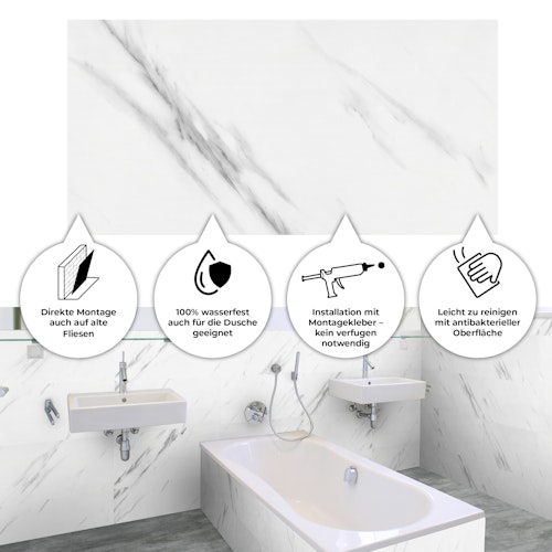 Revét Vinyl Wandfliese Marble Hochglanz 60 x 30 cm