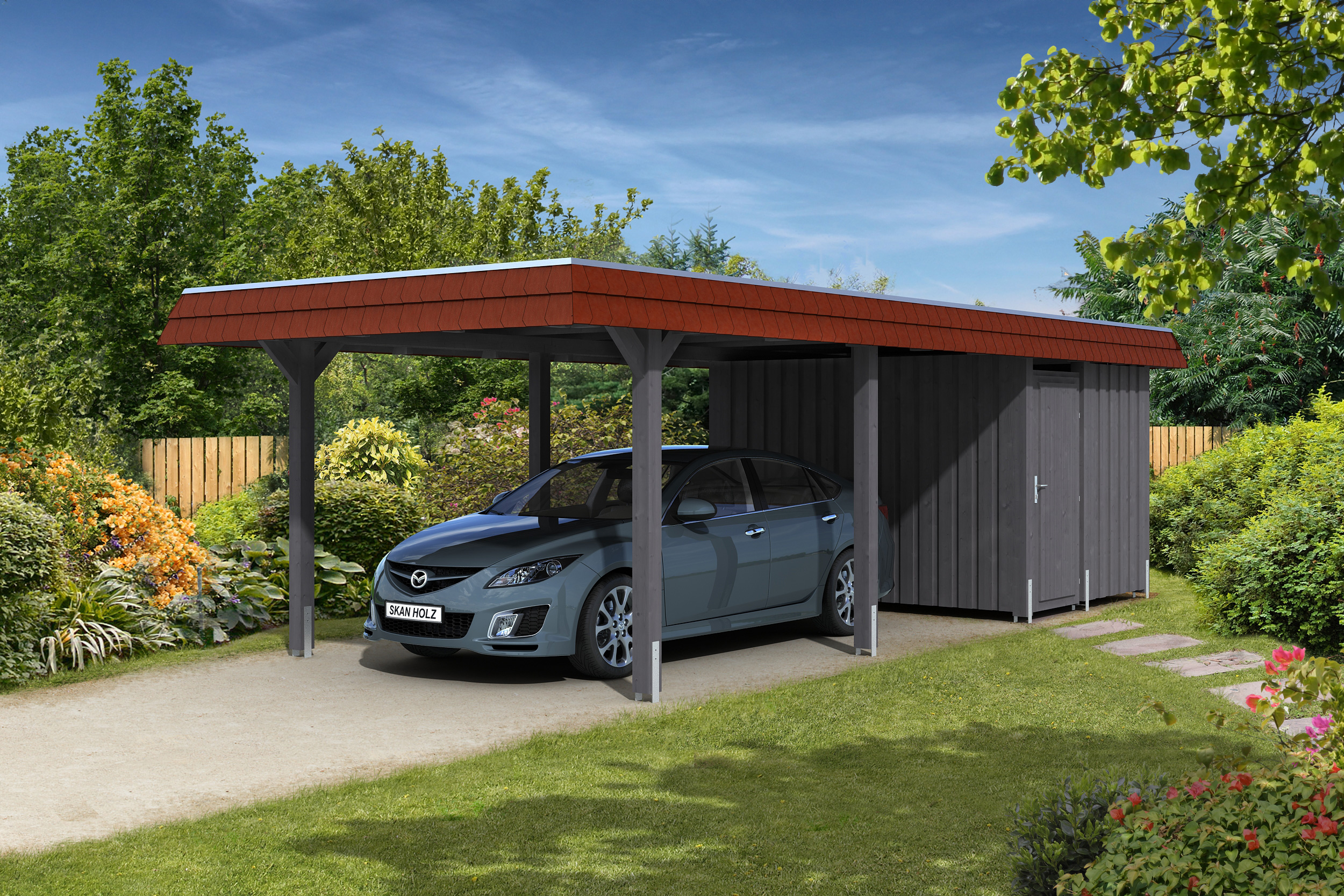 Skan Holz Wendland - Walmdach Carport aus Leimholz Breite 362 cm Holzcarport