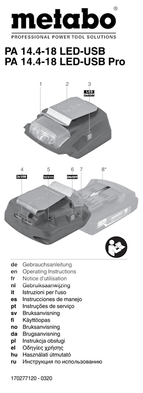 Bedienungsanleitung fÃ¼r Metabo Akku-Power-Adapter PA 14.4-18 LED-USB