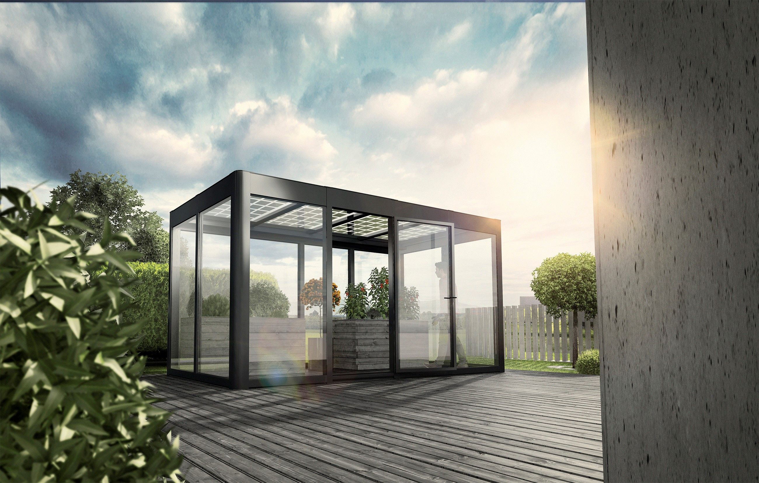SunElements Design Gewächshaus/Sommergarten SunCasa Energy mit 275 Wp PV-Dach