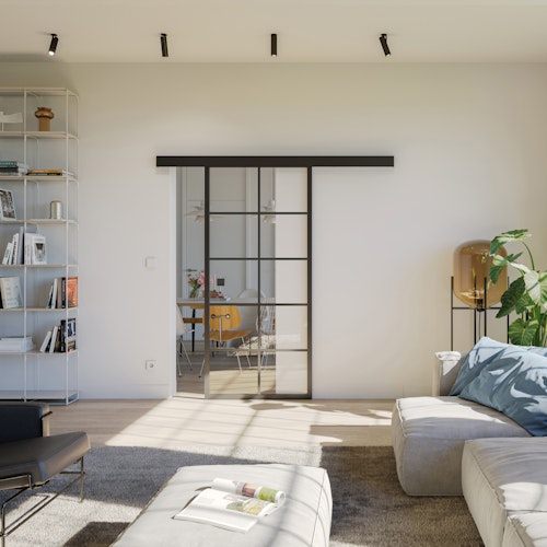 Flexo aufklebbarer Alusteg für Lofttüren schwarz 2400 x 20 x 3 mm paarweise, inkl. Klebeband