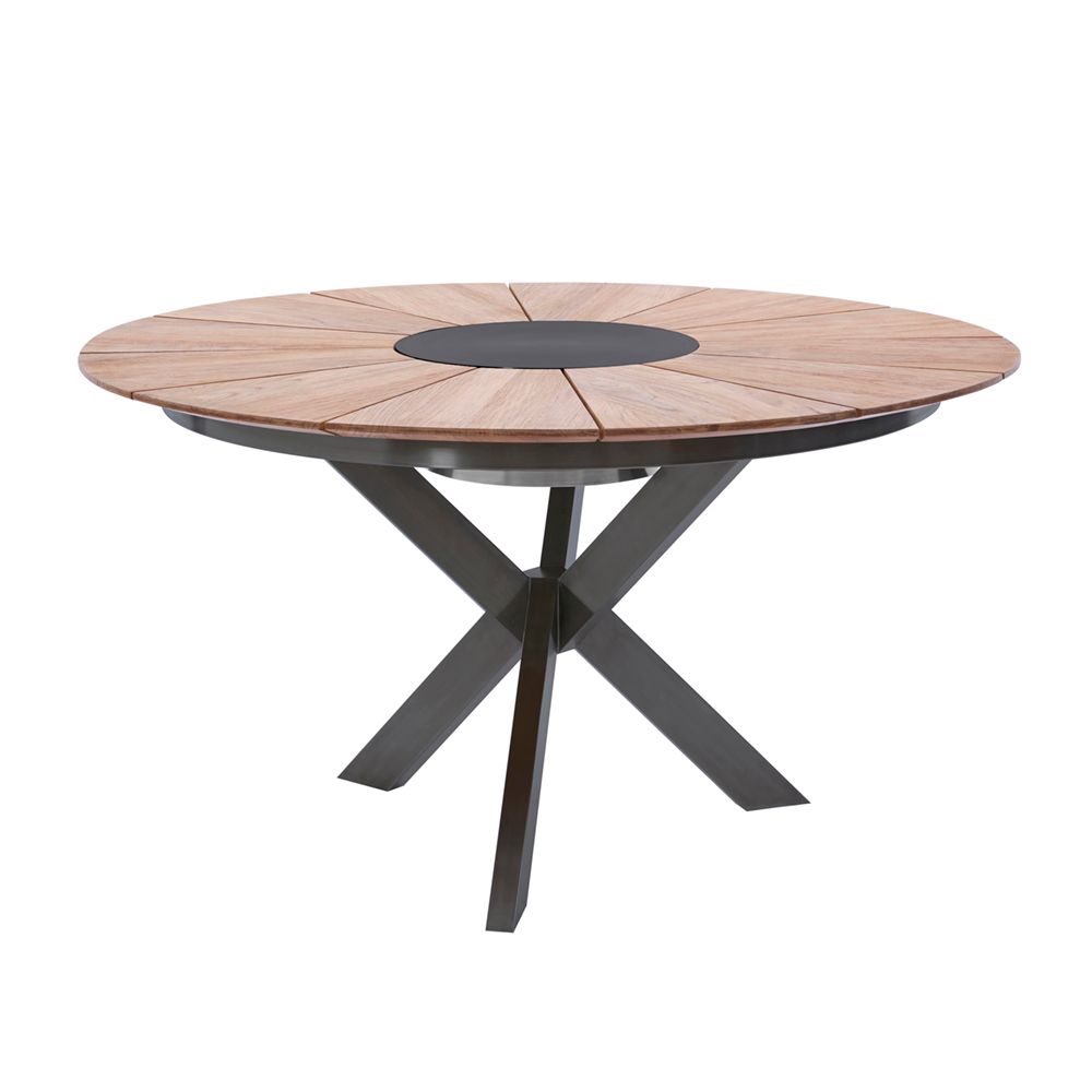 Diamond Garden Tisch LYON Ø 140 cm, Edelstahl Dunkelgrau / Recycled Teak Fase