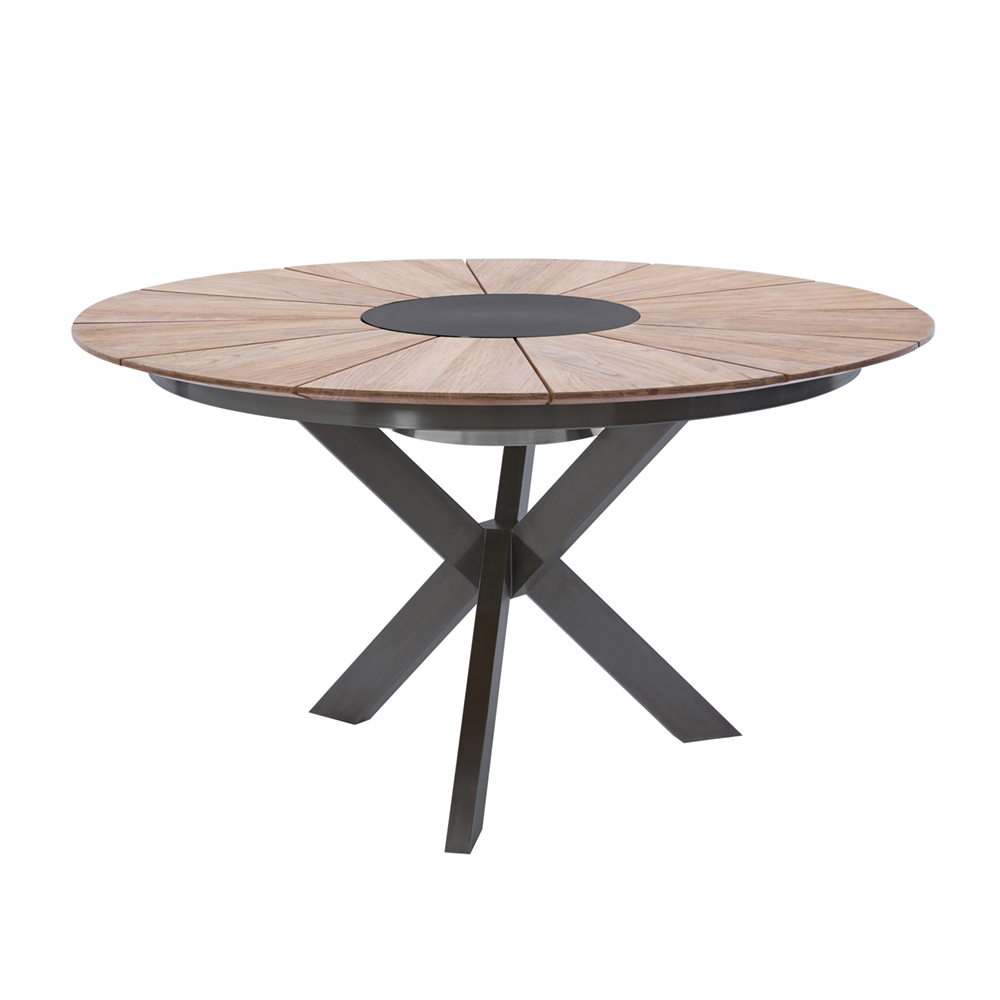 Diamond Garden Tisch LYON Ø 140 cm, Edelstahl Dunkelgrau / Recycled Teak Fase