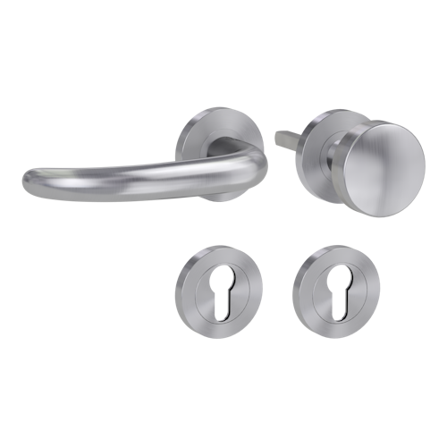 Griffwerk ULMER GRIFF PROF | DESIGN MANUFAKTUR  FS Panik Edelstahl matt -Rosettengarnitur -Schraubt. Knopf R2 -WL -Stift 9mm -TS 38-50mm